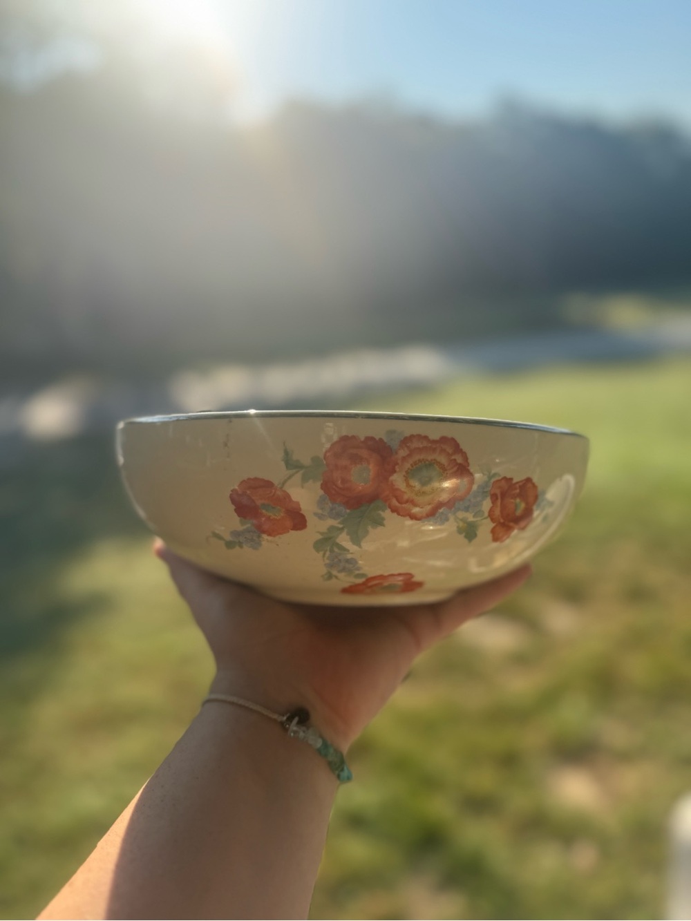 Vintage Hall China Orange Poppy floral stoneware serving bowl